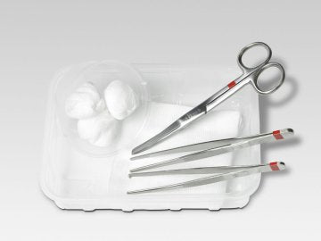 15 Verbandwechsel-Set: Schutzunterlage, Kunststoffschale, Kunststoffbecher, 3xTupfer, 2xMullkompresse, Schere, 2xPinzette