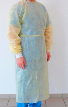 Untersuchungskittel gelb Armgummi Vorderseite und Ärmel beschichtet (136 x 140 cm) (10 Stück)