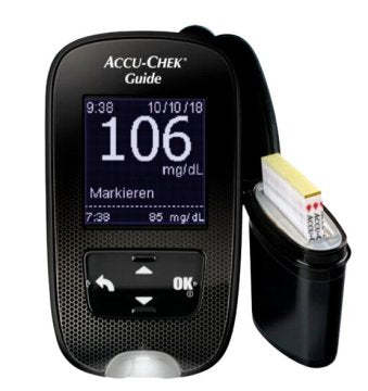 Accu-Chek Guide Set mg/dl Stechhilfe 6 Lanzetten 10 Teststreifen Knopfbatterie Etui Blutzuckermesssystem