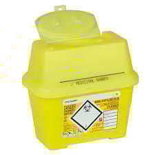 Sharpsguard Abfallcontainer aus recyceltem Material, senfgelb, Deckel-rotbraun (22 l)