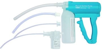 Handabsaugpumpe Set Inhalt: Vakuumpumpe, Absaugkatheter 28 Fr + 40 Fr, Behälter 250 ml, Verschlussdeckel, Adapter für Absaugkatheter, Absaugdeckel