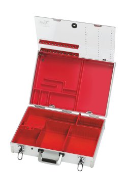 ULMER KOFFER I, leer, mit Kunststoffeinsätzen, 3 variablen Trennstegen, 2 Haltern, 2 Ampullenleisten (52,6 x 40 x 17 cm)