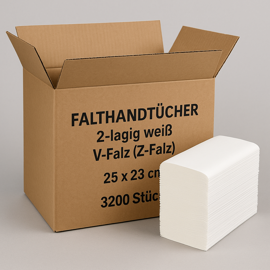 Falthandtücher 2-lagig weiß V-Falz (Z-Falz), 25 x 23 cm, (3200 Stück)
