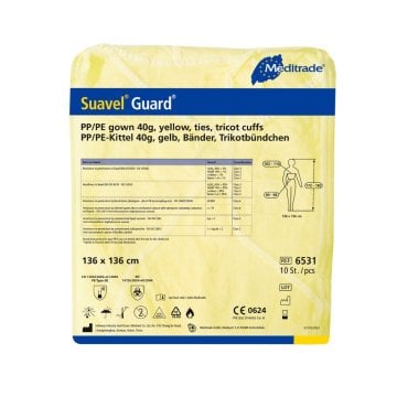 Suavel Guard Kittel aus PP-Vlies mit PE-Beschichtung gelb unsteril PSA Kategrie III [136 x 136 cm] [10 Stück]