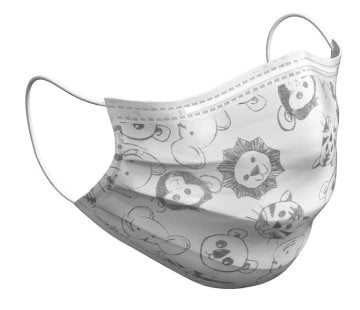 Mundschutz für Kinder ab 5 Jahre Typ II weiß mit Tierbildaufdruck mit Ohrschlingen (145 x 90mm) (50 Stück)