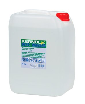 Aqua dest., 10 l, entmineralisiert, chemisch rein, nach Vorschrift VDE 0510, DIN 43530