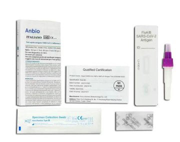 Anbio Covid-19 & FLU A/B Combo Test Antigen-Schnelltest für SASRS-CoV-2 Corona rund Influenza A und B Nasenabstrich Inhalt: 1 Testkassette, 1 Extraktionsröhrchen mit Lösung, 1 Tupfer