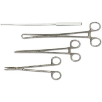 IUD-Kit Metall, steril, besteht aus Einweginstrumenten: Uterussonde, Kugelzange, Fasszange, Schere