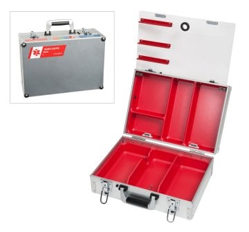 ULMER KOFFER Basis, leer, Aluminiumkoffer, eloxiert, mit Halterungen und Einsätzen sowie Ampullenleisten für 21 Ampullen (42,6 x 33,0 x 18,5 cm)